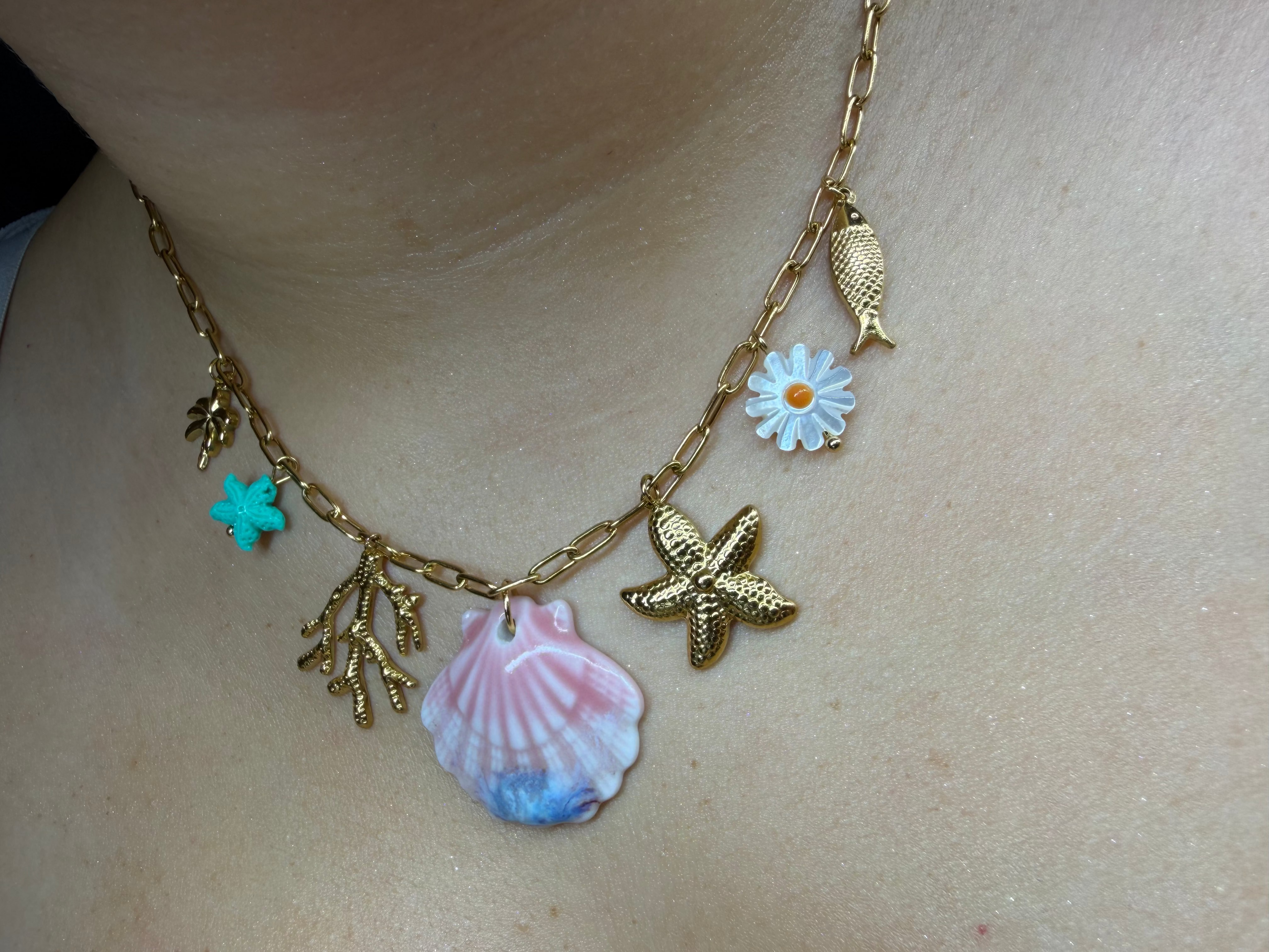 Collier Ariel Coquillage Rose & Charms Marins