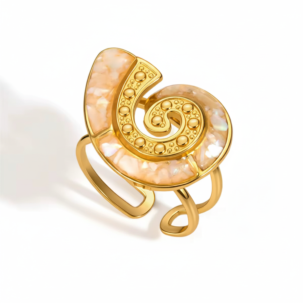 Bague Coquillage Spirale fond blanc