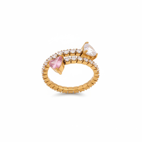 Bague Double Rang Rose Blanc