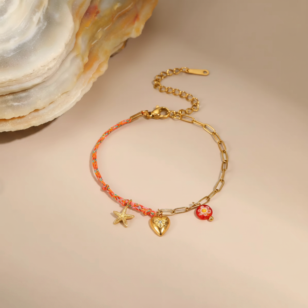 Bracelet cordon orange étoile