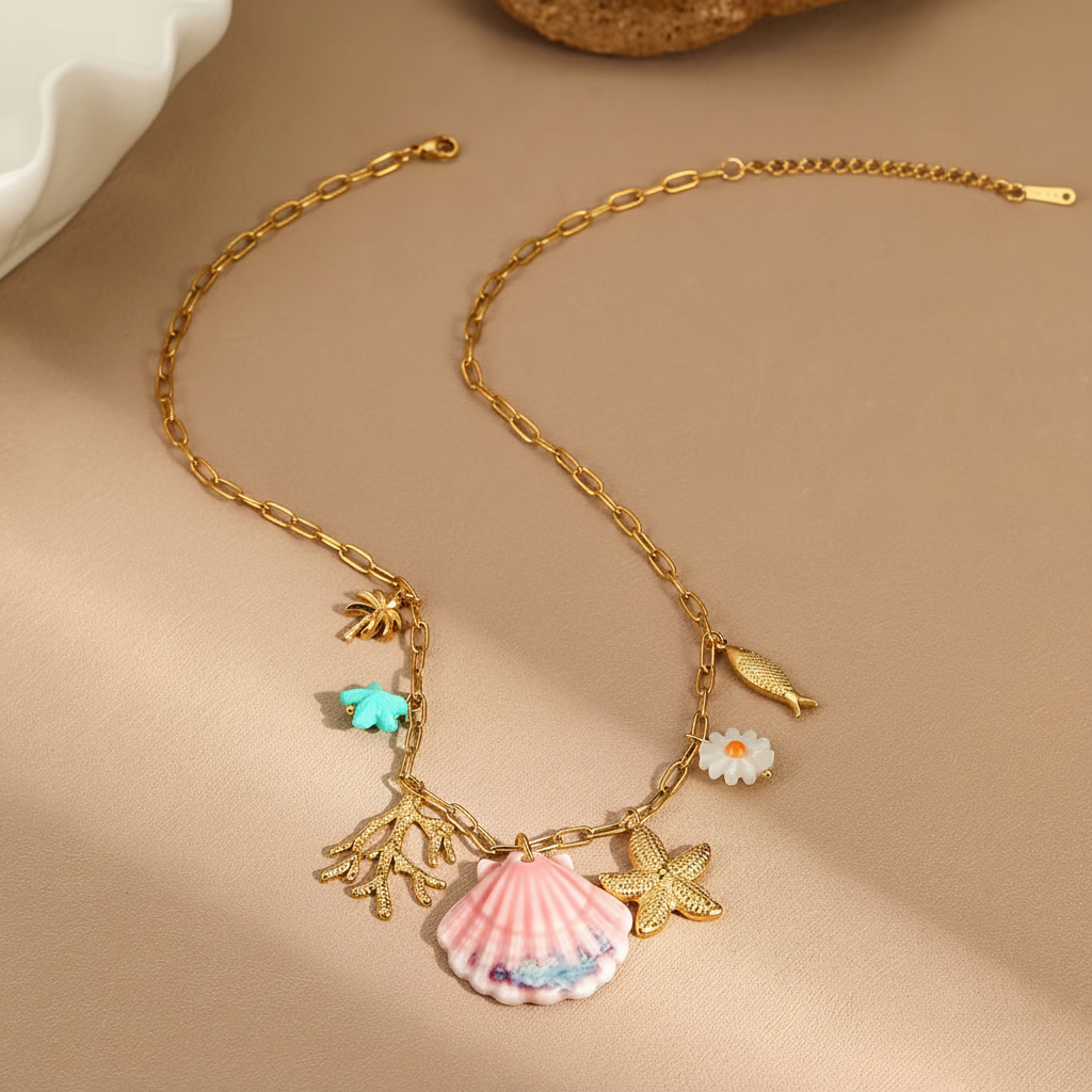 Collier coquillage rose