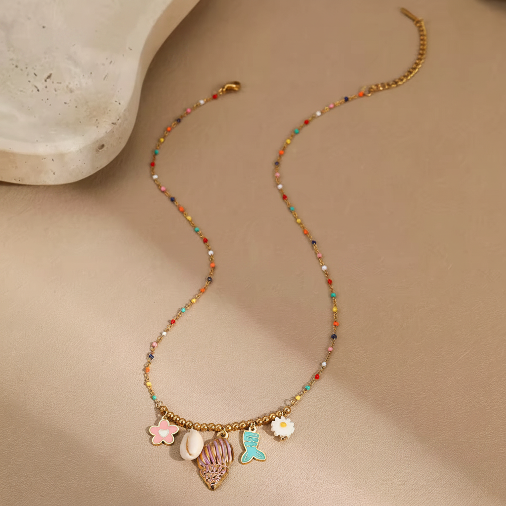 Collier perles multicolores