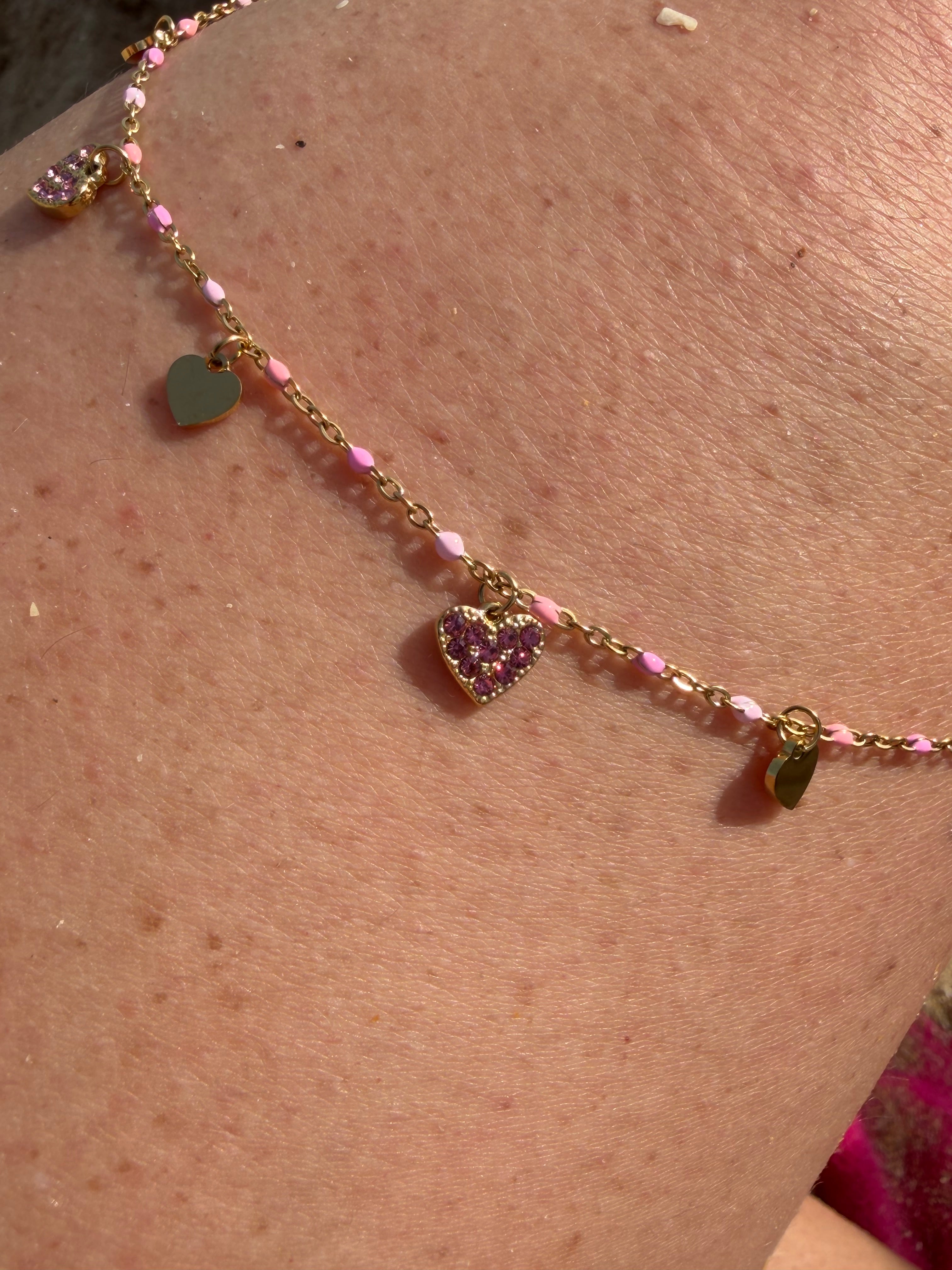 Collier Agatha Cœurs Roses & Perles